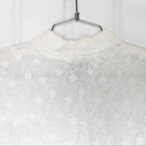 VINTAGE SYMBOL WHITE LACE BUTTON DOWN GOLD BUTTONS SEMI SHEER WOMEN SHI… - Picture 8 of 14